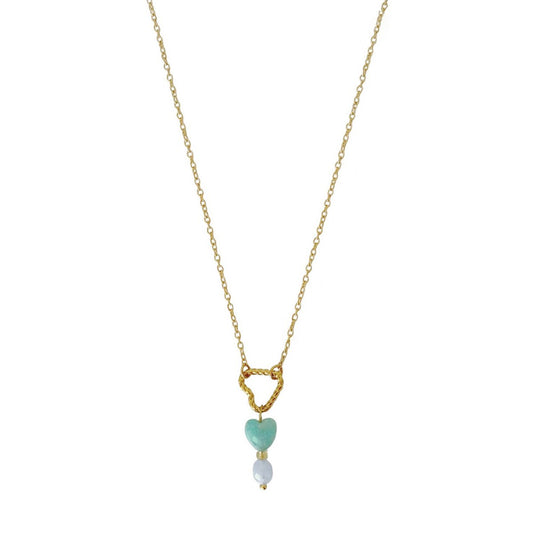 Halskette Twisted Heart, Amazonit und Aquamarin – Gold