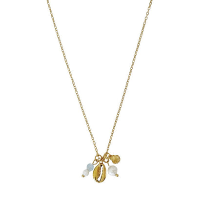 Muschelkette Aquamarin und Perle – Gold