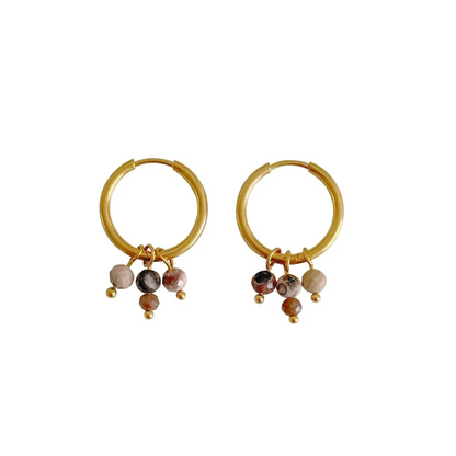 Rhodochrosit- und Labradorit-Ohrringe – Gold
