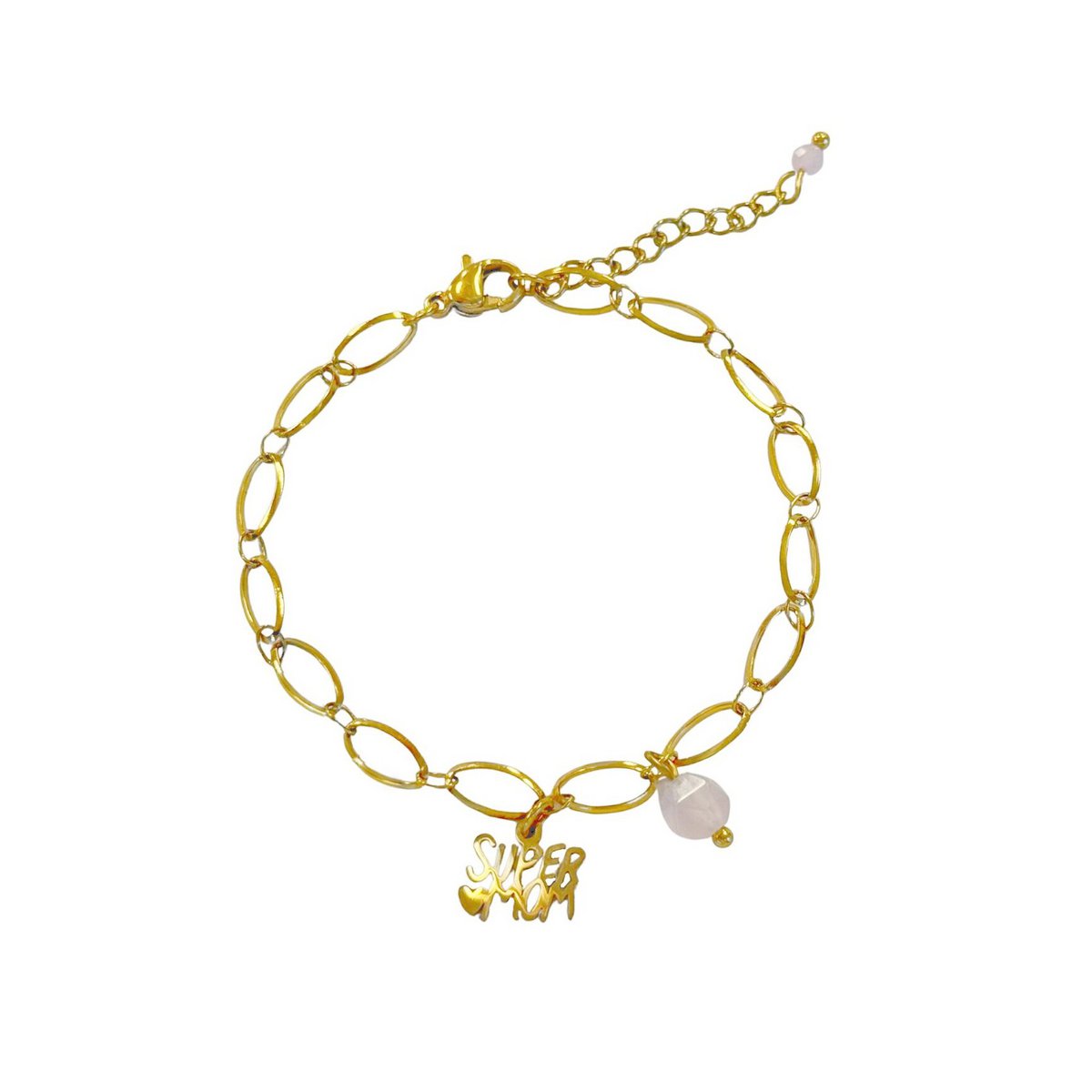 Super Mom & Rosenquarz-Armband – Gold