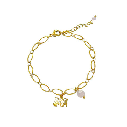 Super Mom & Rosenquarz-Armband – Gold
