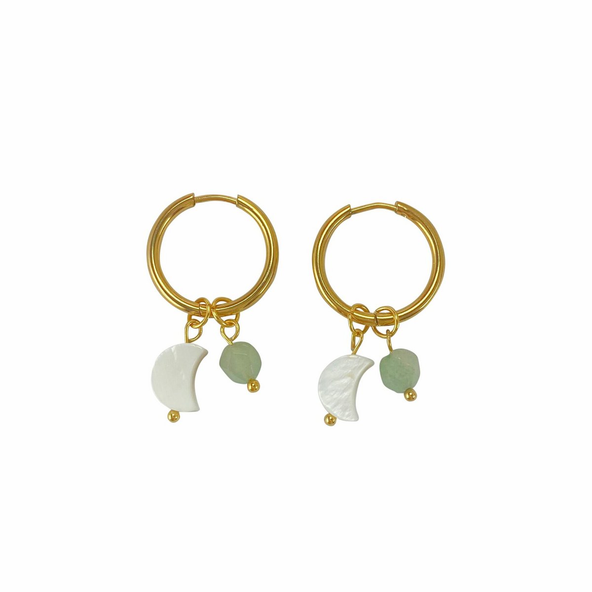 Ohrringe Muschelmond & Aventurin - Gold