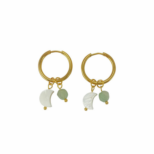 Ohrringe Muschelmond & Aventurin - Gold