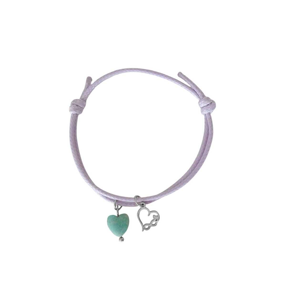 Wachskordel-Armband Amazonit & Unendlichkeitsherz – Silber