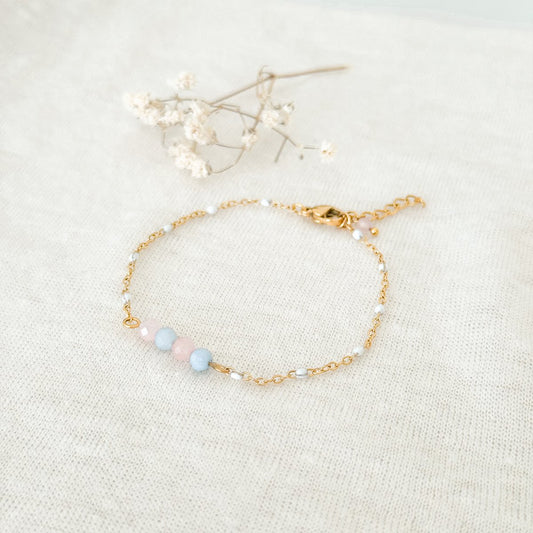 Aquamarin- und Rosenquarz -Armband - Gold