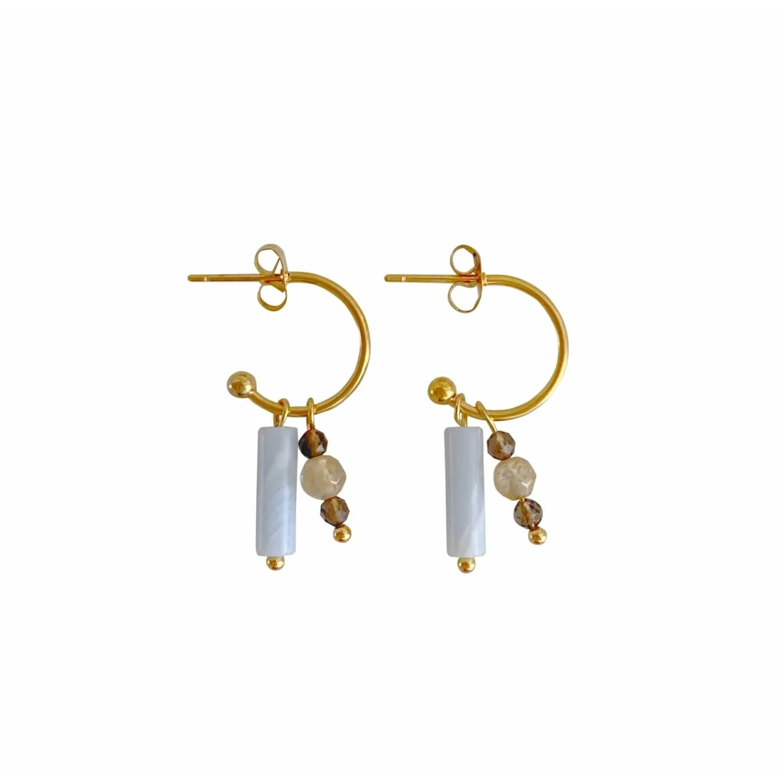 Aquamarin-, Rauchquarz- und Citrin-Ohrringe – Gold