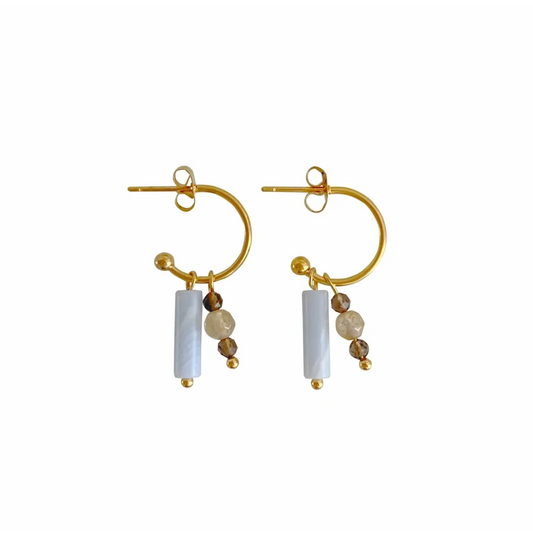 Aquamarin-, Rauchquarz- und Citrin-Ohrringe – Gold