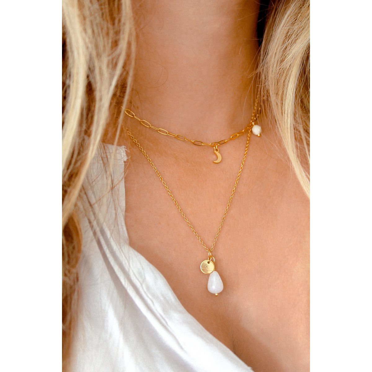 Halskette Jade & Love Charm – Gold