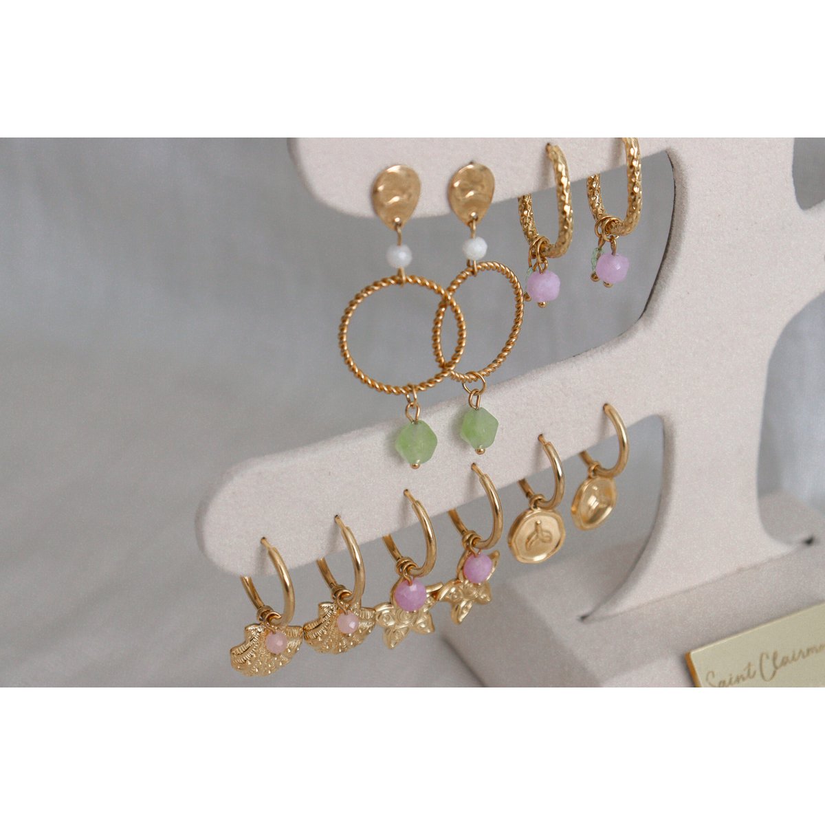 Statement-Ohrringe Peridot und Mondstein – Gold