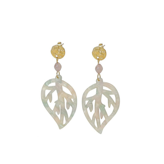 Kunzit-Blatt-Statement-Ohrringe – Gold
