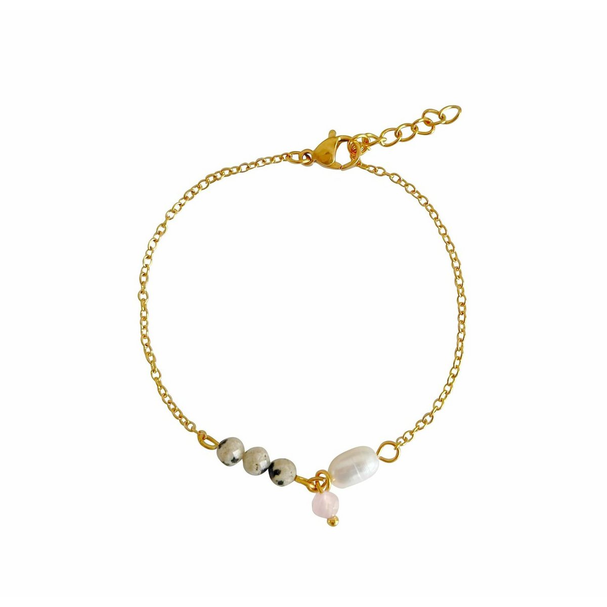 Armband aus Jaspis, Perlen und Rosenquarz – Gold