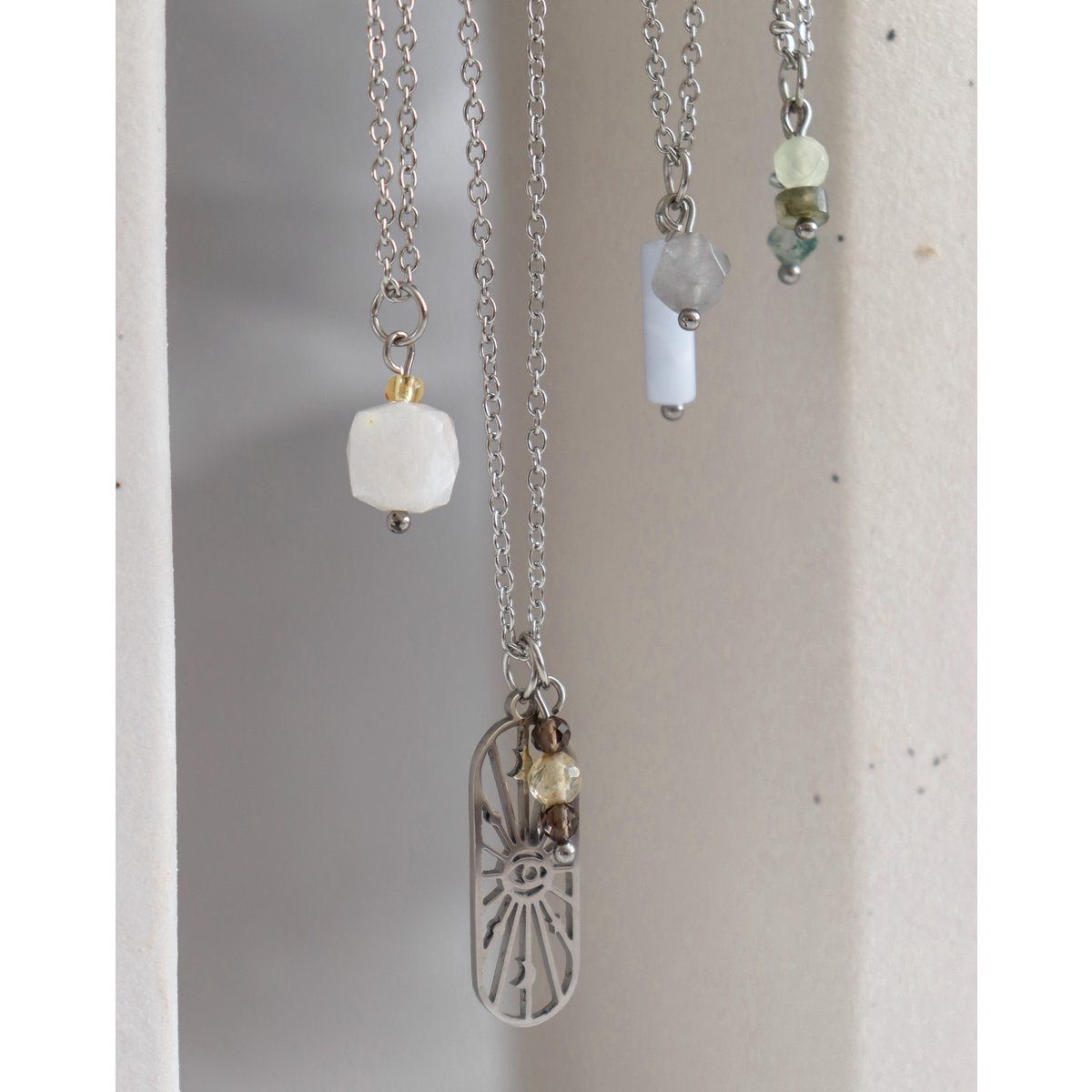 All Seeing Eye Rauchquarz- und Citrin-Halskette – Silber