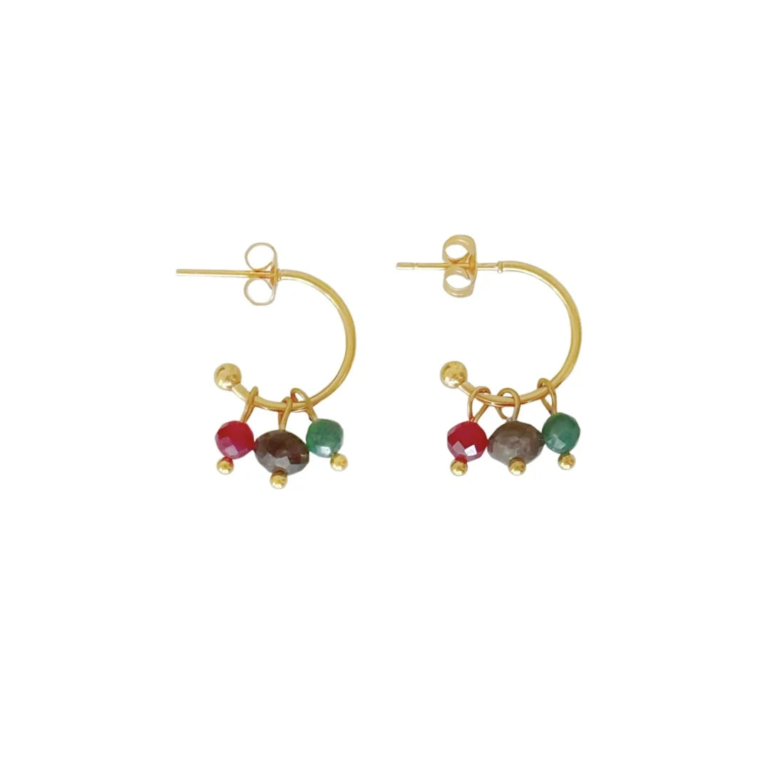 Smaragd-, Rubin- und Labradorit-Ohrringe – Gold