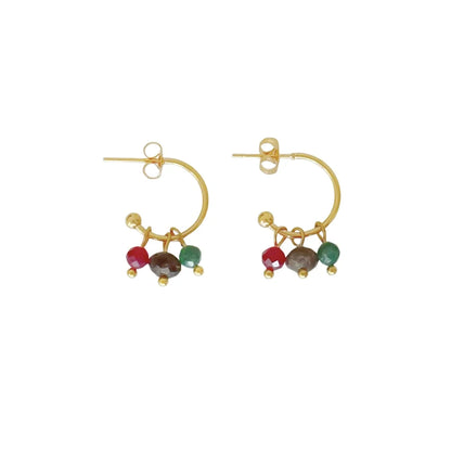 Smaragd-, Rubin- und Labradorit-Ohrringe – Gold