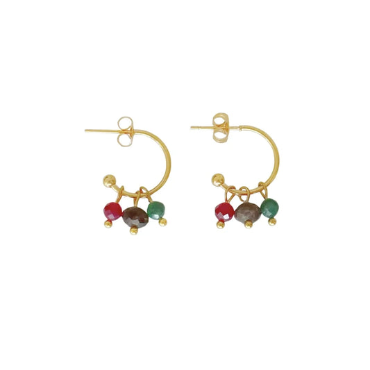 Smaragd-, Rubin- und Labradorit-Ohrringe – Gold