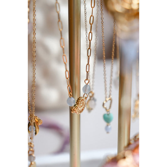 Muschelkette Aquamarin – Gold