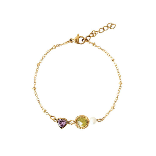 Peridot, Perl- und Herzarmband - Gold
