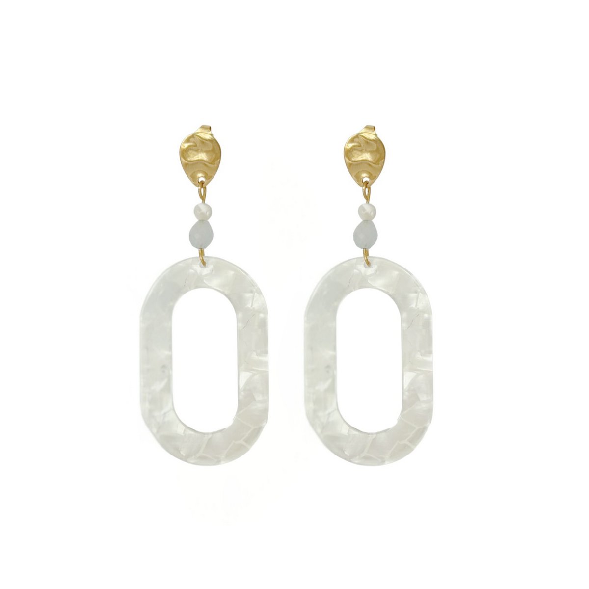 Statement-Ohrringe Muschel & Aquamarin – Gold
