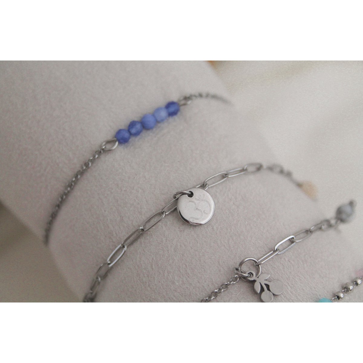 Armband Blauer Aventurin & Palmblatt – Silber