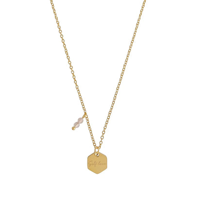 Halskette mit Selbstliebe und Rosenquarz – Gold
