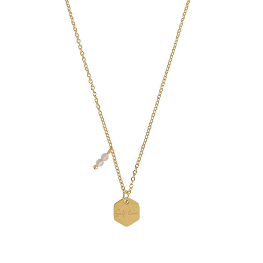 Halskette mit Selbstliebe und Rosenquarz – Gold