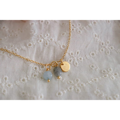 Halskette mit Aquamarin, Labradorit und Herz – Gold
