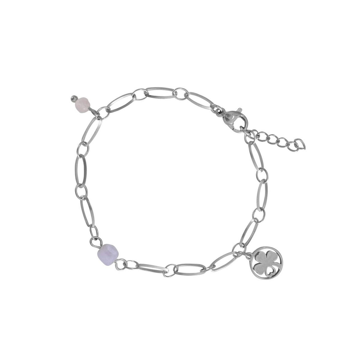 Armband aus Chalcedon, Rosenquarz und vierblättrigem Kleeblatt – Silber