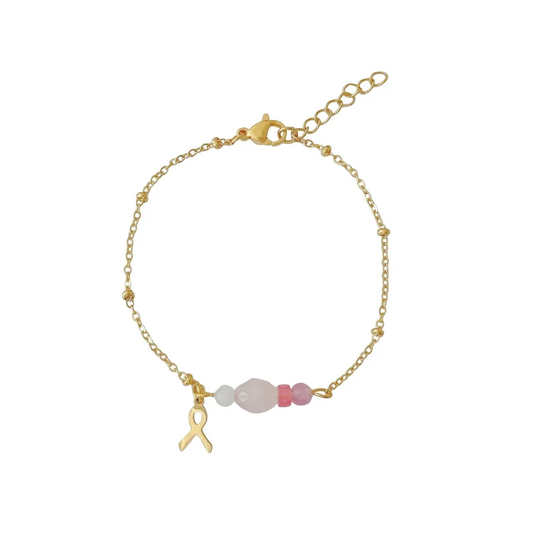 Edelsteinarmband – Gold – für rosa Schleife🎗️