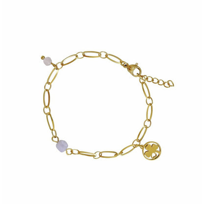 Armband aus Chalcedon, Rosenquarz und vierblättrigem Kleeblatt – Gold