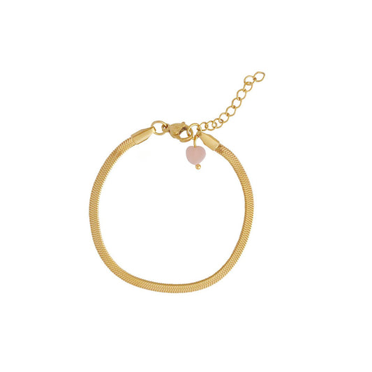 Schlangenkettenarmband & rosafarbener Opal – Gold