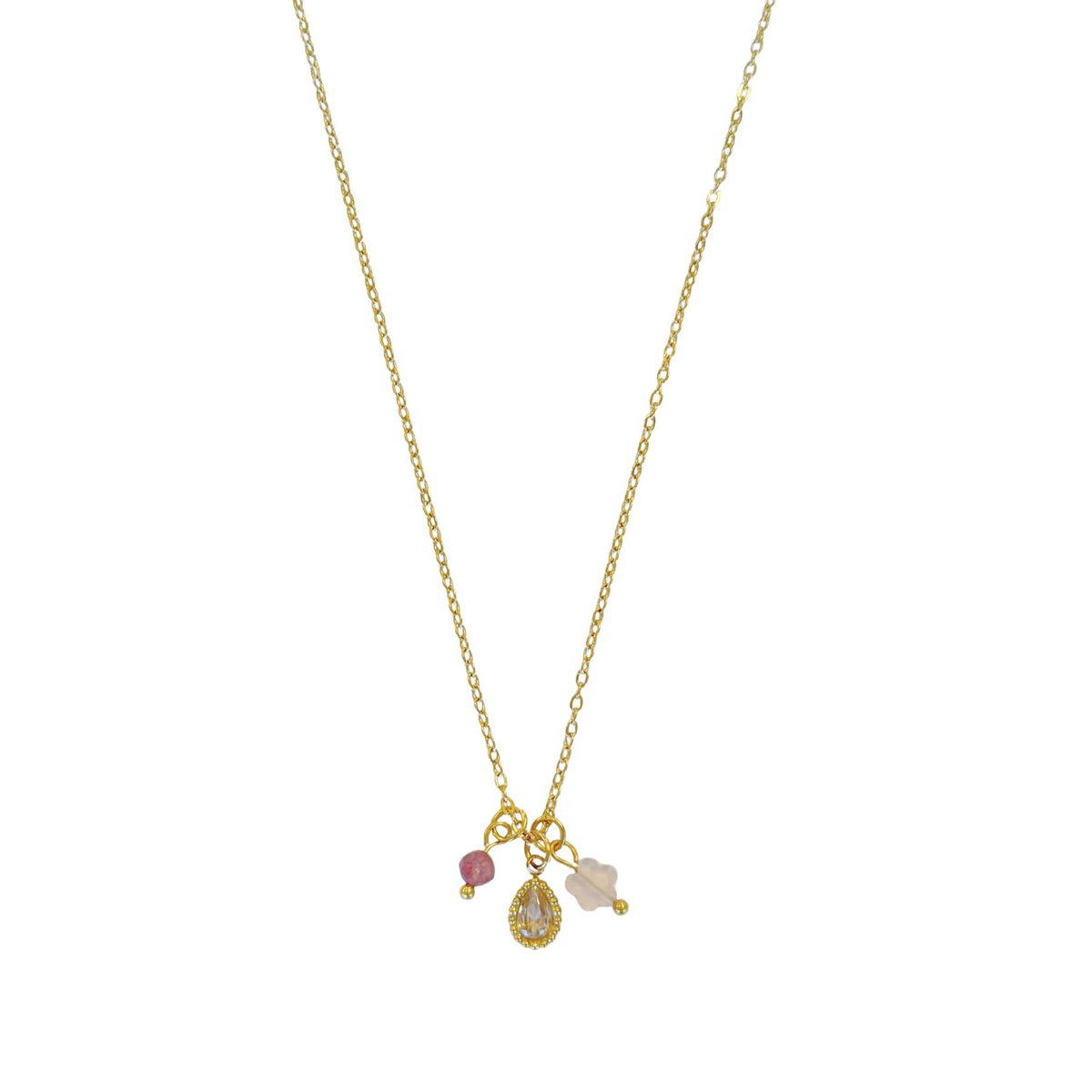 Halskette aus Rosenquarz und Lepidolit – Gold