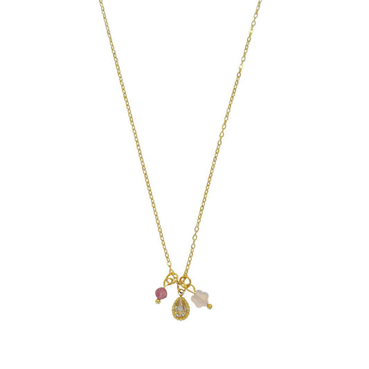 Halskette aus Rosenquarz und Lepidolit – Gold