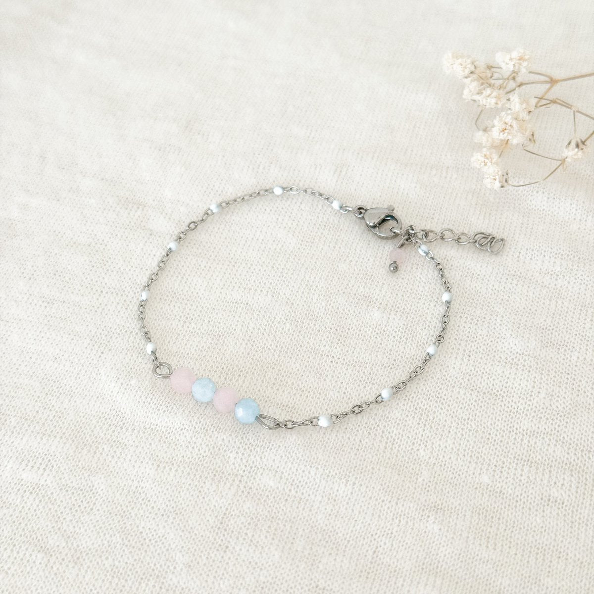 Aquamarin- und Rosenquarz -Armband - Silber