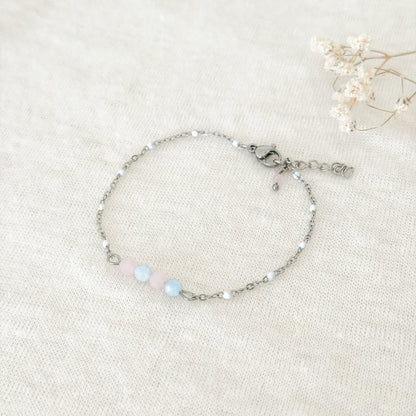 Aquamarin- und Rosenquarz -Armband - Silber