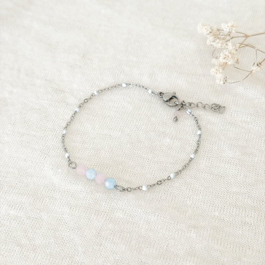 Aquamarin- und Rosenquarz -Armband - Silber
