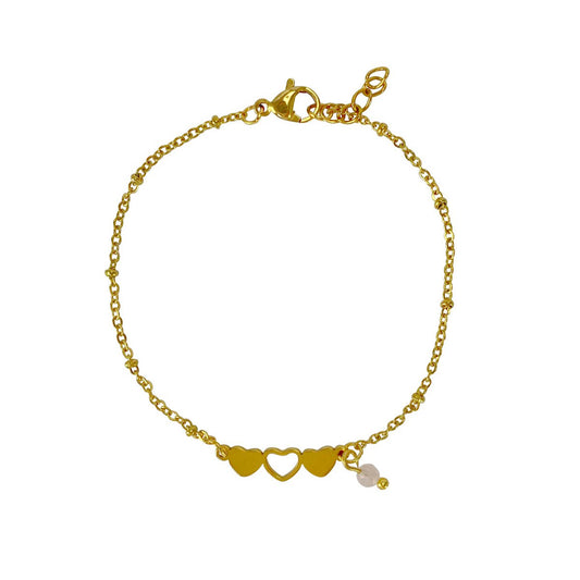 Armband Herzen & Rosenquarz - Gold