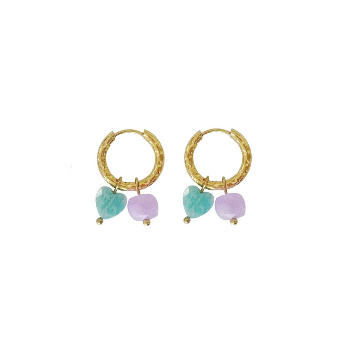 Ohrringe Amazonit Herz & Lavendel Jade – Gold