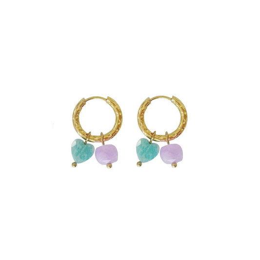 Ohrringe Amazonit Herz & Lavendel Jade – Gold