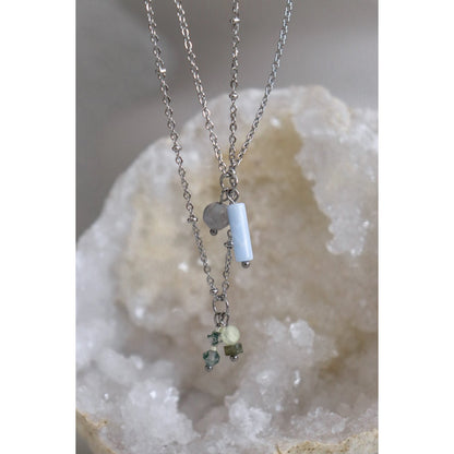 Aquamarin- und Achat-Halskette – Silber