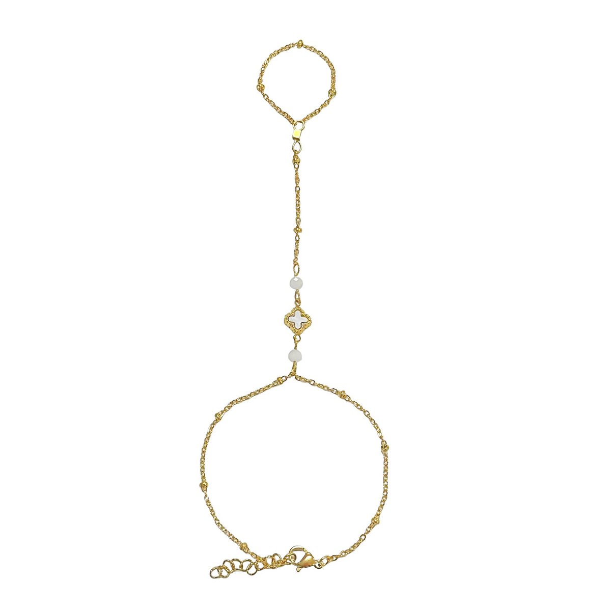 Handkette Mondstein & Kleeblatt – Gold