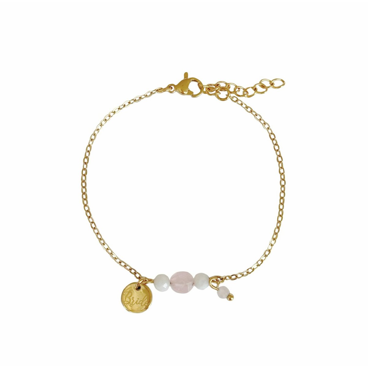 Brautarmband Rosenquarz und Mondstein - Gold