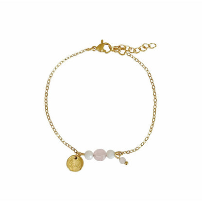Brautarmband Rosenquarz und Mondstein - Gold