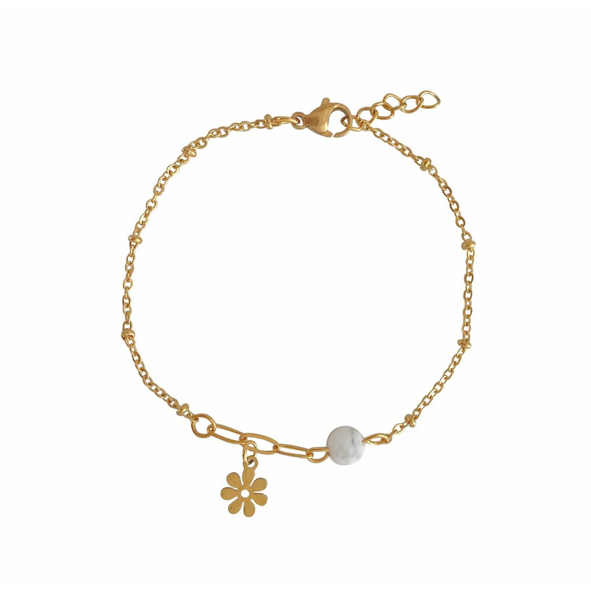 Armband Howlith & Blumenanhänger – Gold