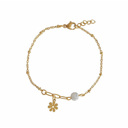 Armband Howlith & Blumenanhänger – Gold