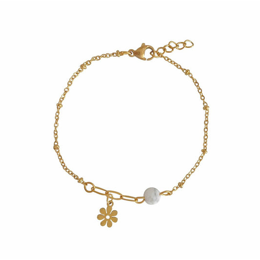 Armband Howlith & Blumenanhänger – Gold