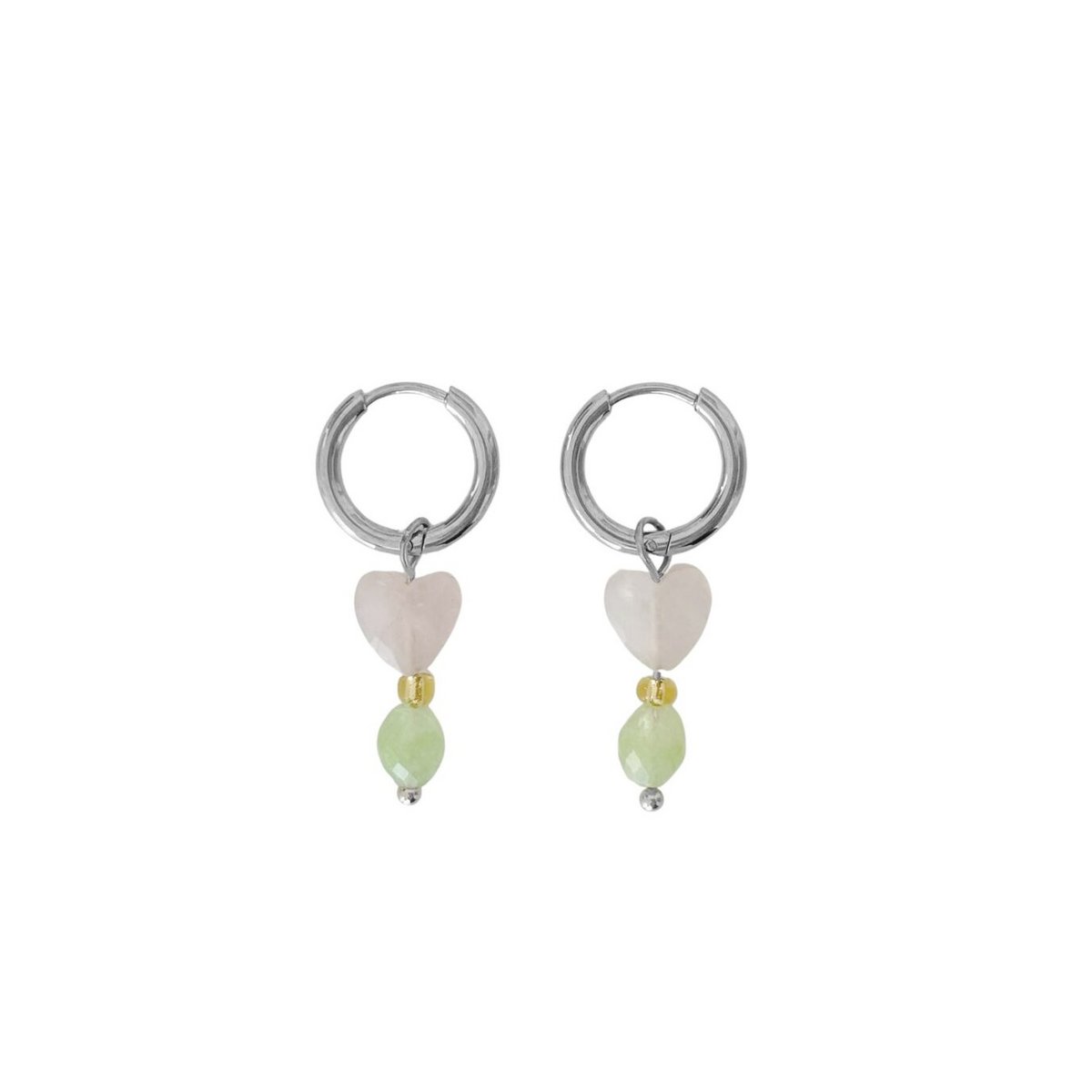 Ohrringe Rosenquarz Herz & Peridot – Silber
