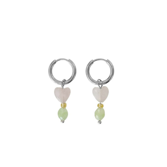 Ohrringe Rosenquarz Herz & Peridot – Silber