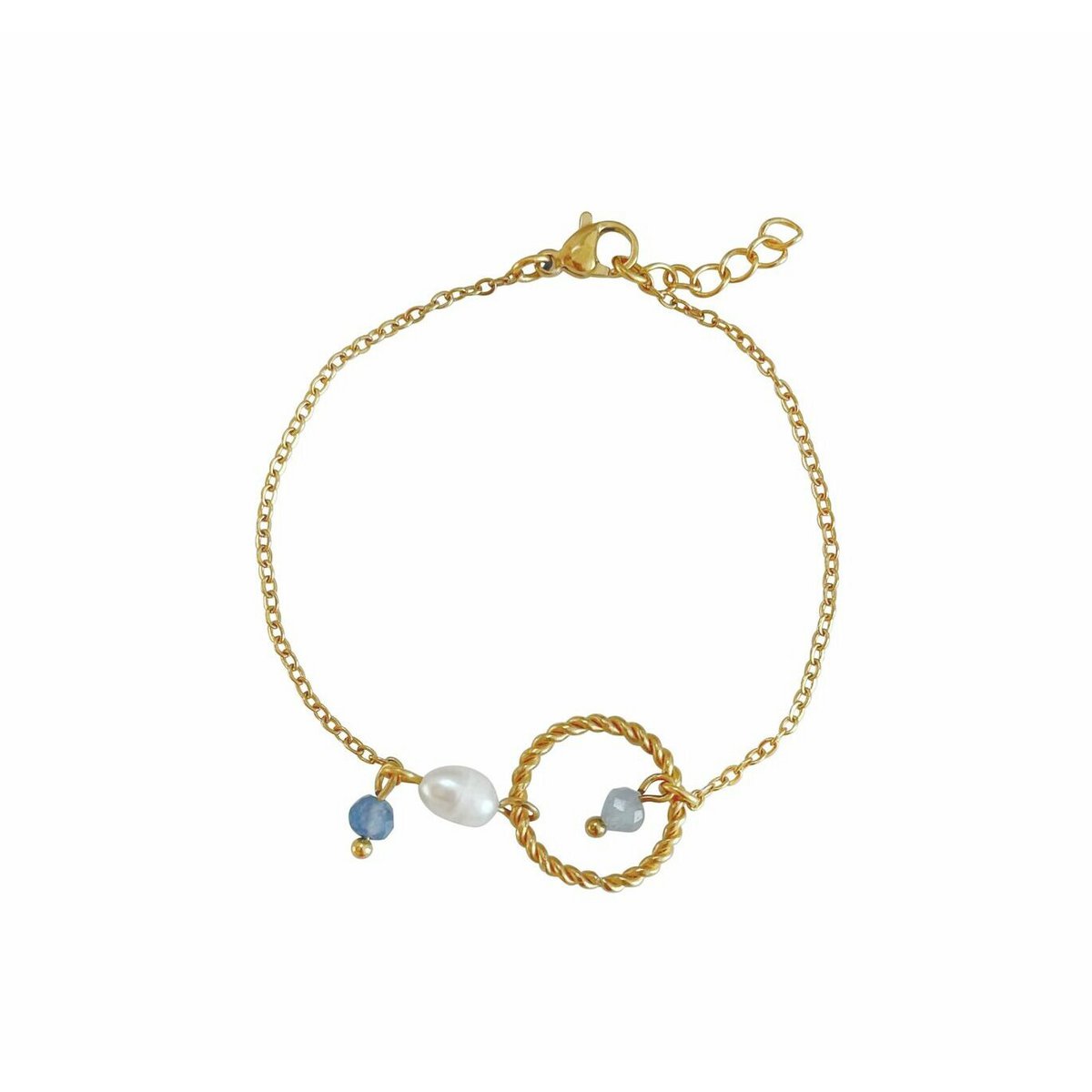 Aquamarin-, Saphir- und Perlenarmband – Gold