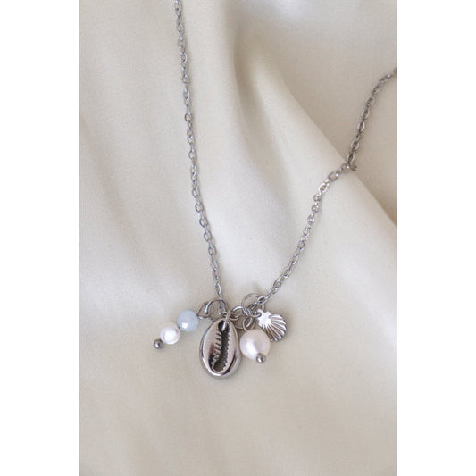 Muschelkette Aquamarin und Perle – Silber