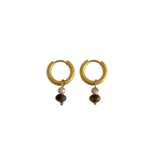 Ohrringe aus Labradorit und Zebra-Feldspat – Gold